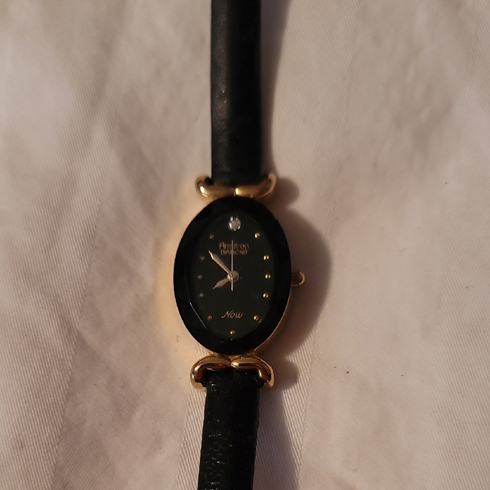 Armitron Now 75/3248A Diamond Watch‎ With Faceted Crystal & Black Leather Band